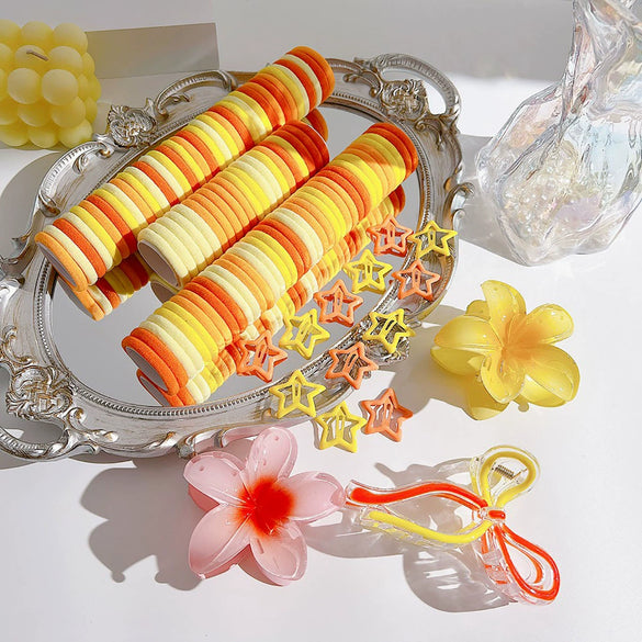 Women's Fresh Sweet Hair Clip Set With Elastic Hair Band Bow And Plumeria Plastic Resin Material Electroplating Technology