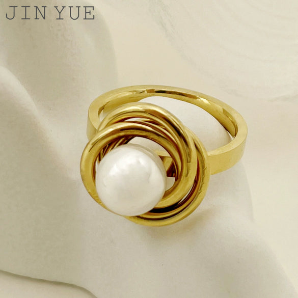 Women's Freshtwined Freshwater Pearl Stainless Steel Ring With Electroplating Design Natural Simple Retro Light Luxury Style