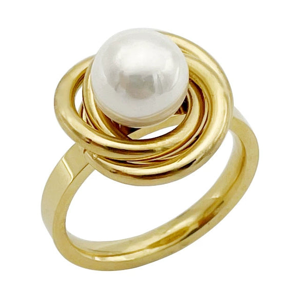 Women's Freshtwined Freshwater Pearl Stainless Steel Ring With Electroplating Design Natural Simple Retro Light Luxury Style