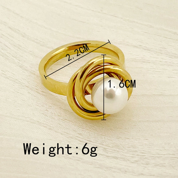 Women's Freshtwined Freshwater Pearl Stainless Steel Ring With Electroplating Design Natural Simple Retro Light Luxury Style