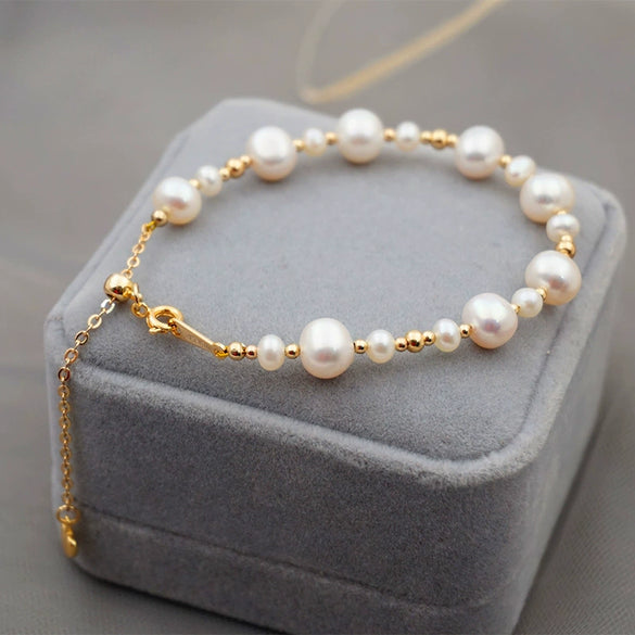 Women's Freshwater Pearl Adjustable Bracelet Geometric Style