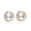 Women's Freshwater Pearl And Alloy Inlaid Artificial Gemstonessemiprecious Stones Oblate Earrings