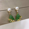 Women's Freshwater Pearl And Chalcedony Gourd Earrings With Plum Blossom Pattern S925 Sterling Silver Needle