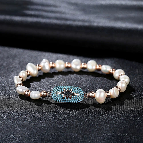 Women's Freshwater Pearl Bracelet With Zircon Accents Geometric Minimalist Copper Design With Electroplated Finish