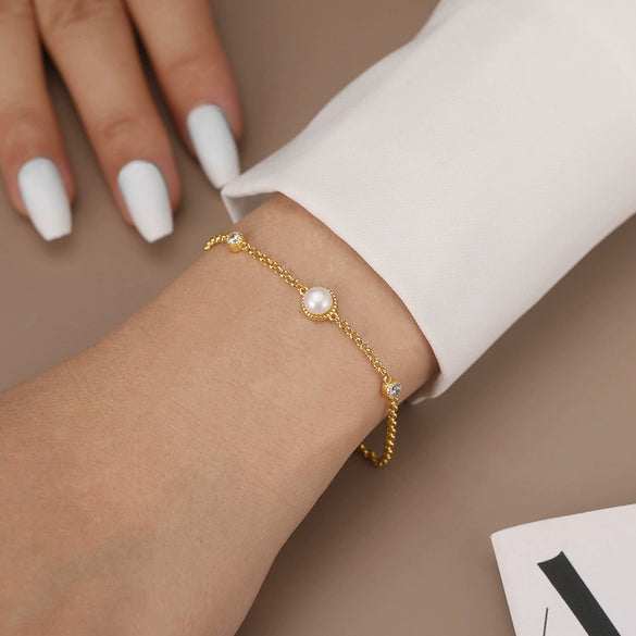 Women's Freshwater Pearl Bubble Sterling Silver Goldplated Electroplated Bracelet Cool Normcore Minimalist Style