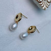 Women's Freshwater Pearl Drop Shape Earrings Silver Needle Metal Style