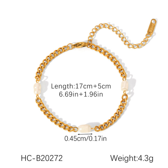 Women's Freshwater Pearl Geometric Stainless Steel 18K Goldplated Bracelet
