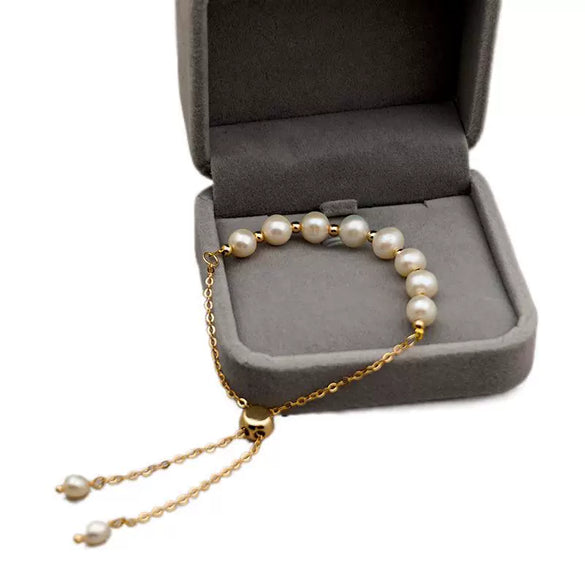 Women's Freshwater Pearl Geometric Style Titanium Steel Chain Bracelet Jewelry