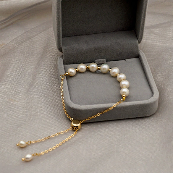 Women's Freshwater Pearl Geometric Style Titanium Steel Chain Bracelet Jewelry