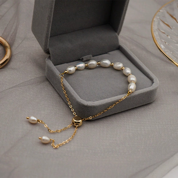 Women's Freshwater Pearl Geometric Style Titanium Steel Chain Bracelet Jewelry