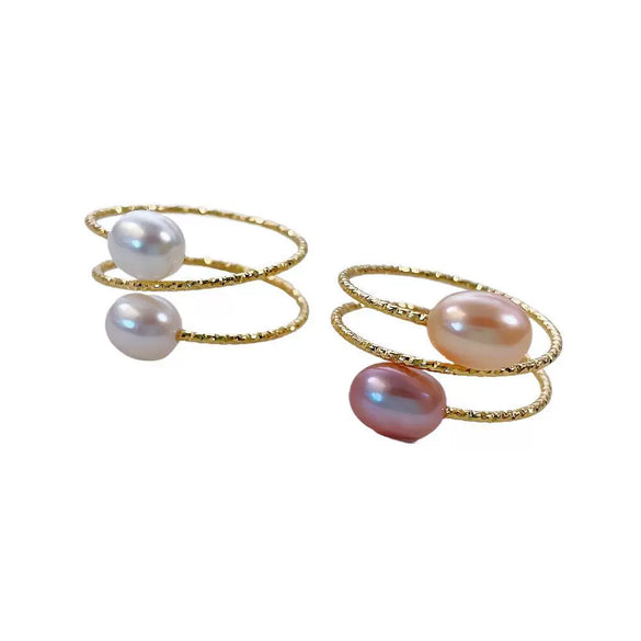 Women's Freshwater Pearl Goldfilled Copper Alloy Ring In Rice And Droplet Shapes