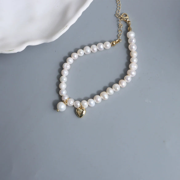 Women's Freshwater Pearl Heart Pattern Weaving Bracelet