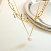 Women's Freshwater Pearl Pendant Multilayer Stacked Clavicle Necklace 316L Stainless Steel Geometric Electroplated