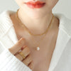 Women's Freshwater Pearl Pendant Multilayer Stacked Clavicle Necklace 316L Stainless Steel Geometric Electroplated
