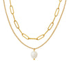 Women's Freshwater Pearl Pendant Multilayer Stacked Clavicle Necklace 316L Stainless Steel Geometric Electroplated