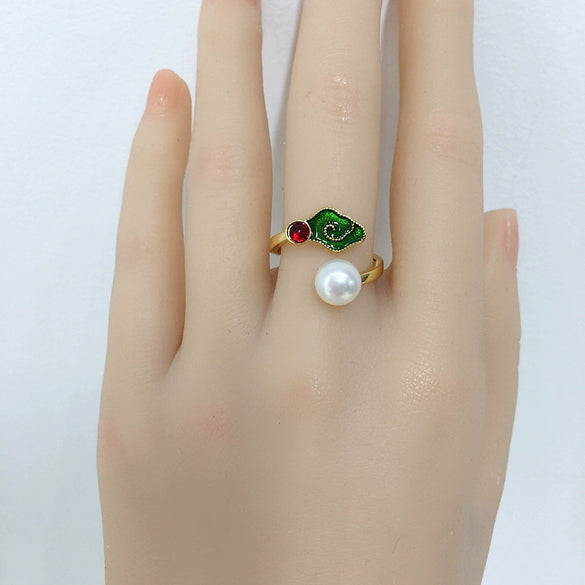 Women's Freshwater Pearl Ring Copper 18K Goldfilled Open Round Jewelry