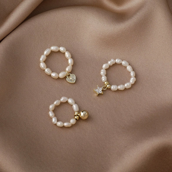 Women's Freshwater Pearl Ring With Heart Pattern And Electroplating Design