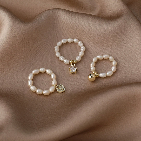 Women's Freshwater Pearl Ring With Heart Pattern And Electroplating Design