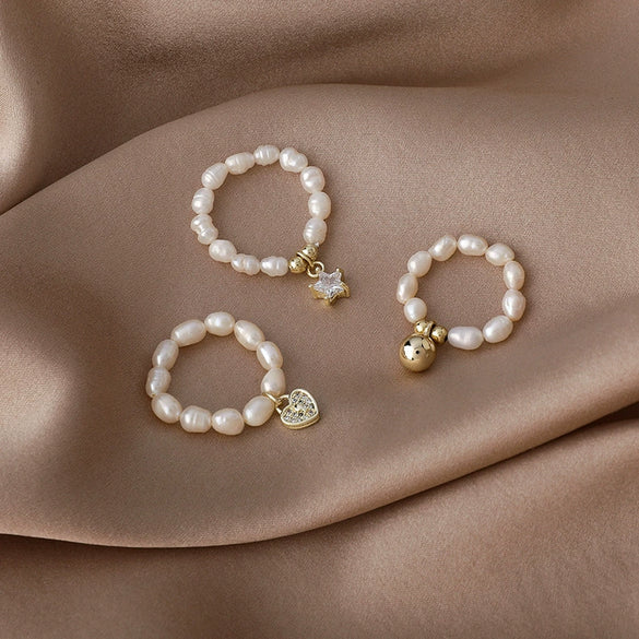 Women's Freshwater Pearl Ring With Heart Pattern And Electroplating Design