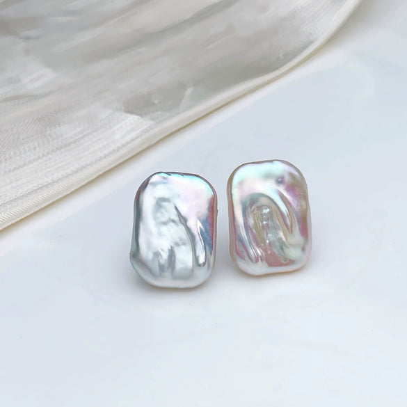 Women's Freshwater Pearl Square Baroque Sterling Silver Earrings Ring Jewelry Accessories