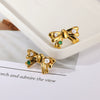 Women's Freshwater Pearl Stainless Steel Earrings With Heart Shape Bow Tie And Wave Pattern Electroplating Style