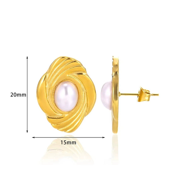 Women's Freshwater Pearl Stainless Steel Earrings With Heart Shape Bow Tie And Wave Pattern Electroplating Style