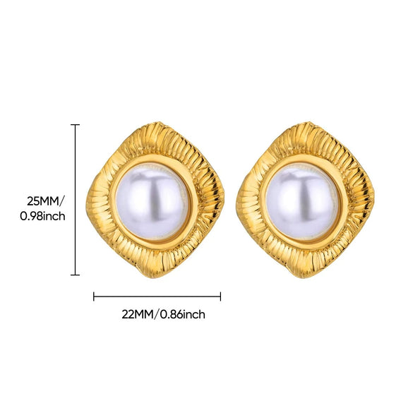 Women's Freshwater Pearl Stainless Steel Earrings With Heart Shape Bow Tie And Wave Pattern Electroplating Style