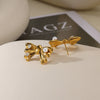 Women's Freshwater Pearl Stainless Steel Earrings With Heart Shape Bow Tie And Wave Pattern Electroplating Style