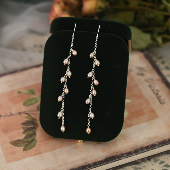 Women's Freshwater Pearl Sterling Silver Tassel Drop Shape Earrings