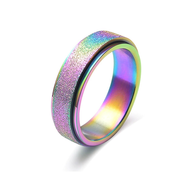 Women's Frosted Pearl Sand Geometric Rotatable Titanium Steel Decompression Ring With Electroplated Finish Fashion Jewelry