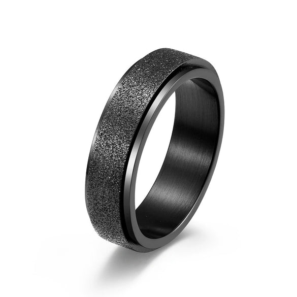Women's Frosted Pearl Sand Geometric Rotatable Titanium Steel Decompression Ring With Electroplated Finish Fashion Jewelry