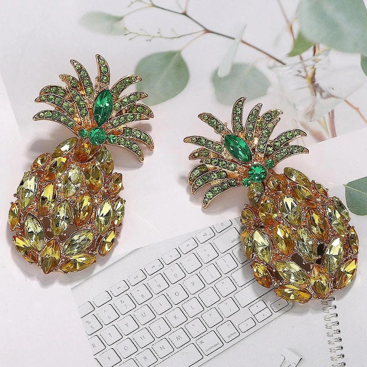 Womens Fruit Pineapple Alloy Imitated Crystal Earrings Nhjq140127