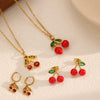 Women's Fruit Stainless Steel Jewelry Set With Electroplated Pendant Necklace And Earrings