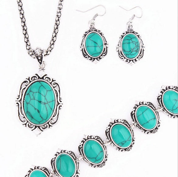 Women's Gemstoneset Jewelry Set With Necklace Bracelet And Earrings Zinc Alloy Snake Chain Fashion Accessories