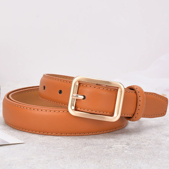 Women's Genuine Cowhide Leather Slim Fashion Belt With Alloy Buckle Electroplated Decorative All Match Belt For Jeans