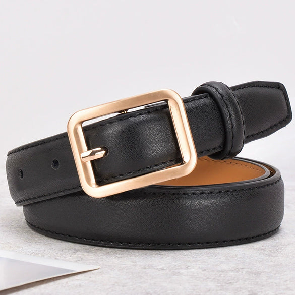 Women's Genuine Cowhide Leather Slim Fashion Belt With Alloy Buckle Electroplated Decorative All Match Belt For Jeans