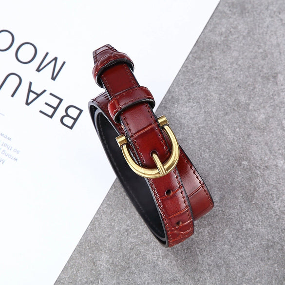 Women's Genuine Leather Belt With Crocodile Embellishments For Jeans And Westernfitted Dresses