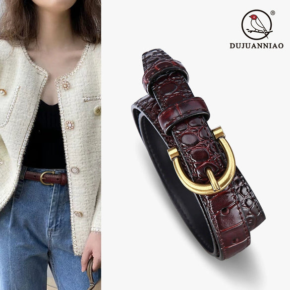 Women's Genuine Leather Belt With Crocodile Embellishments For Jeans And Westernfitted Dresses