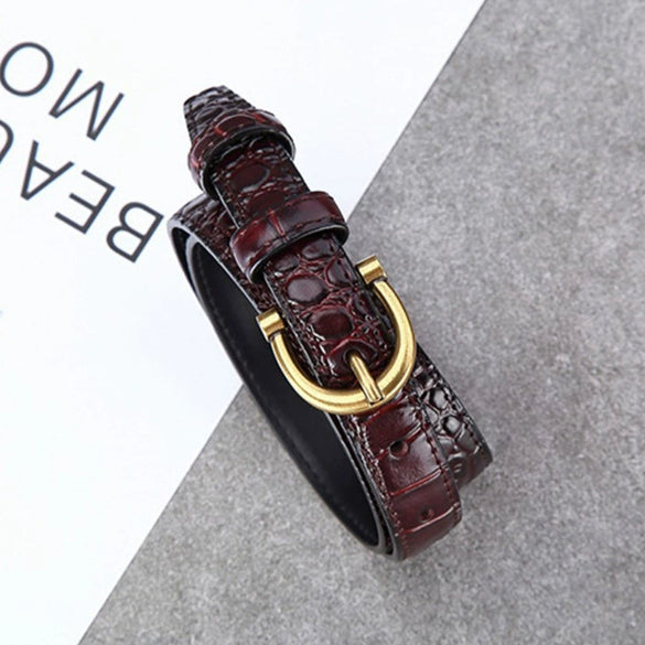 Women's Genuine Leather Belt With Crocodile Embellishments For Jeans And Westernfitted Dresses
