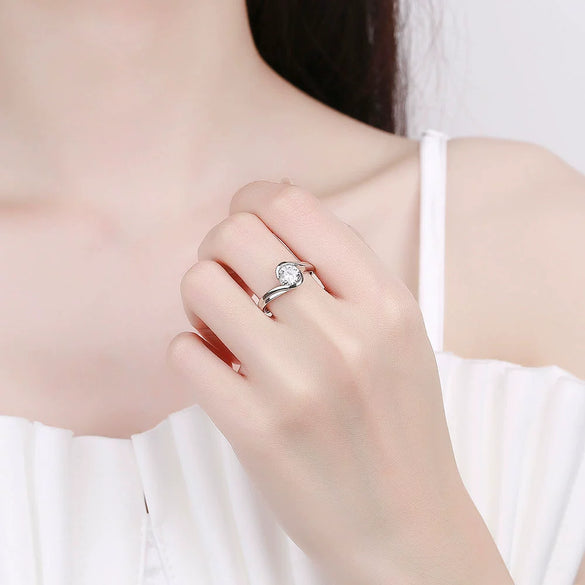 Women's Geometric Adjustable Sterling Silver Ring With Zircon Inlay Electroplated Wedding Band