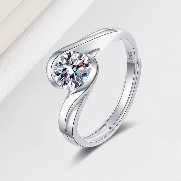 Women's Geometric Adjustable Sterling Silver Ring With Zircon Inlay Electroplated Wedding Band