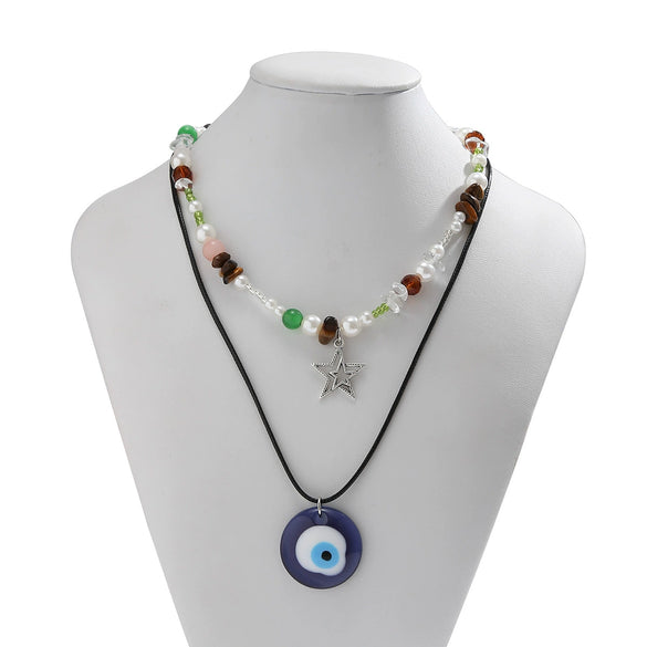 Women's Geometric Alloy Pendant Leather Wax Thread Handmade Clavicle Chain Necklace Jewelry