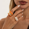 Women's Geometric Alloy Resin Gemstone Ring With Ombre Finish Glossy Metal Detail And Stacking Style