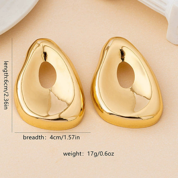 Women's Geometric Alloy Stud Earrings With Irregular Shape Smooth Pleated Design And Electroplated Finish