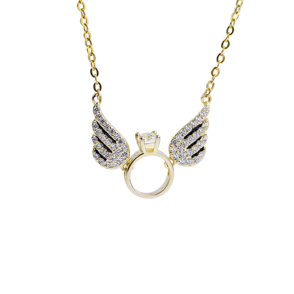 Women's Geometric Angel Wings Necklace In Sterling Silver With Goldplated Finish Elegant Collarbone Chain