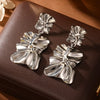 Women's Geometric Asymmetrical Pleated Statement Earrings With Electroplated Iron Design And Stainless Steel Posts