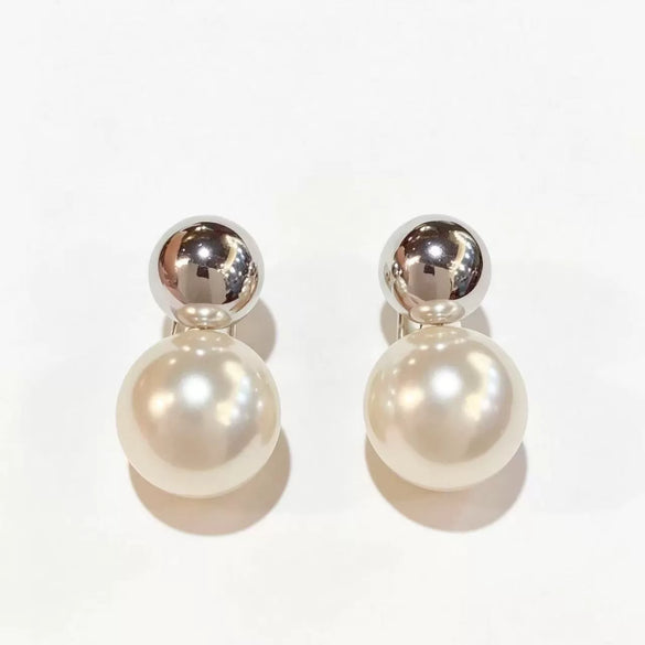 Women's Geometric Ball And Pearl Earrings In Electroplated Copper Elegant Minimalist Highend Jewelry Wholesale