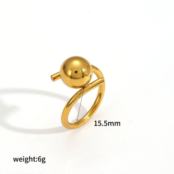 Women's Geometric Ball Stainless Steel Ring With Electroplating And Color Retention Opening Adjustable