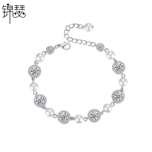 Women's Geometric Beaded Copper Bracelet With Pearl Accents Electroplated Fashion Jewelry Wholesale
