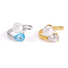Women's Geometric Blue Zircon Pearl Ring In Stainless Steel With Vacuum Pvd Gold Plating Hypoallergenic Colorfast Jewelry